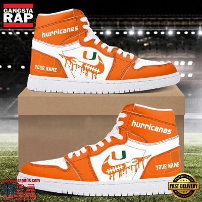 NCAA Miami Hurricanes Grunge Style Custom Name Air Jordan 1 Hightop Shoes