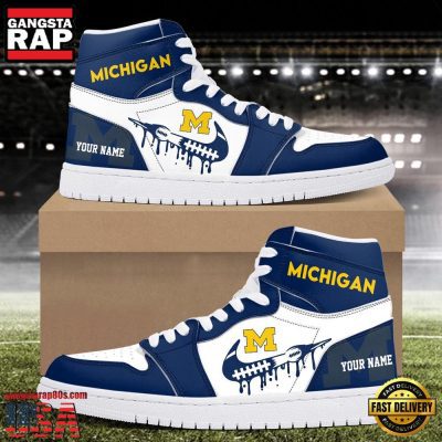 NCAA Michigan Wolverines Grunge Style Custom Name Air Jordan 1 Hightop Shoes