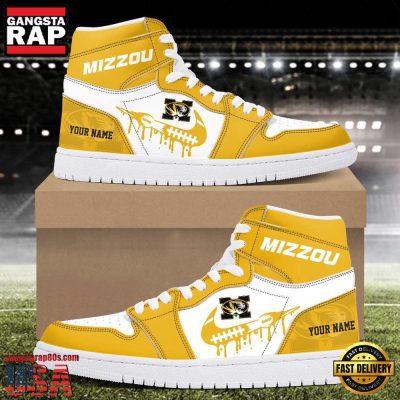 NCAA Missouri Tigers Grunge Style Custom Name Air Jordan 1 Hightop Shoes