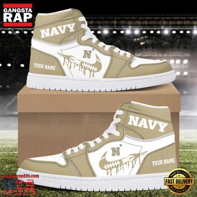 NCAA Navy Midshipmen Grunge Style Custom Name Air Jordan 1 Hightop Shoes