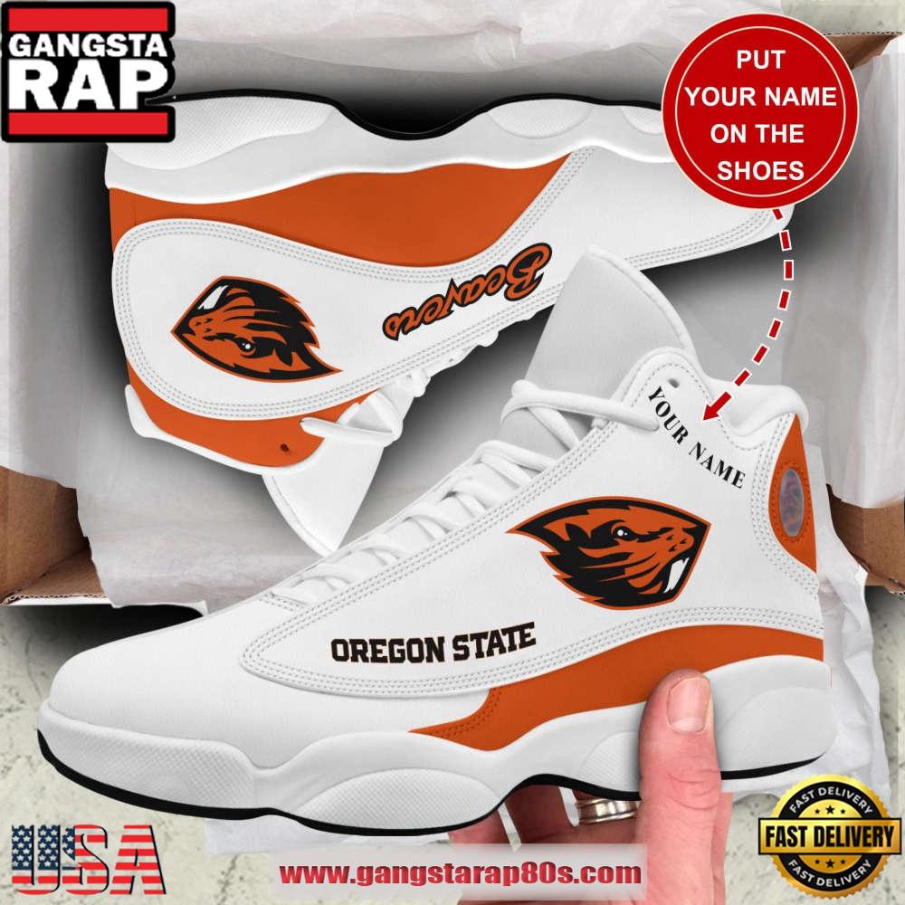 NCAA Oregon State Beavers Custom Name White Air Jordan 13 Shoes Running Sneakers NCAA Oregon State Beavers Custom Name White Air Jordan 13 Shoes Running Sneakers