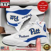 NCAA Pittsburgh Panthers Custom Name White Blue Air Jordan 13 Shoes Running Sneakers