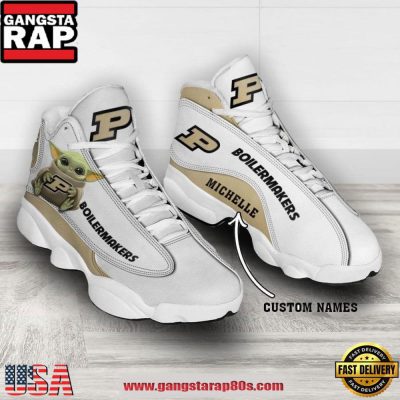 NCAA Purdue Boilermakers Custom Name Baby Yoda Air Jordan 13 Sneakers Shoes