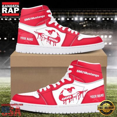 NCAA SMU Mustangs Grunge Style Custom Name Air Jordan 1 Hightop Shoes