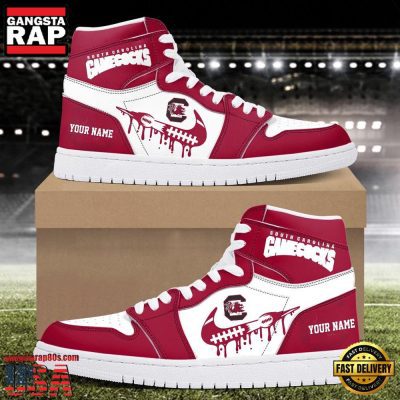 NCAA South Carolina Gamecocks Grunge Style Custom Name Air Jordan 1 Hightop Shoes