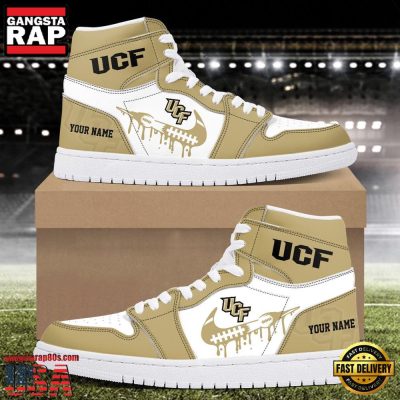 NCAA UCF Knights Grunge Style Custom Name Air Jordan 1 Hightop Shoes