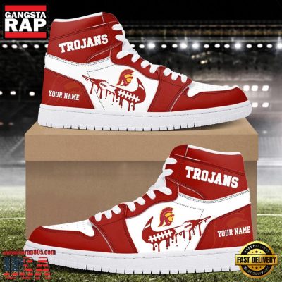 NCAA USC Trojans Grunge Style Custom Name Air Jordan 1 Hightop Shoes