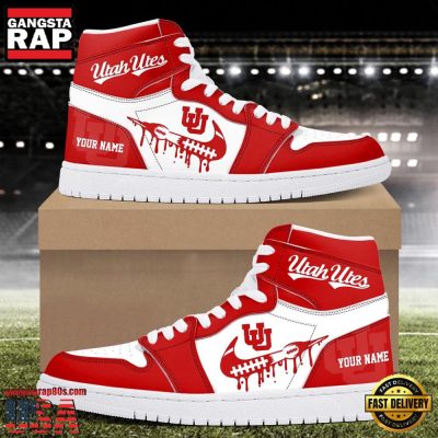 NCAA Utah Utes Grunge Style Custom Name Air Jordan 1 Hightop Shoes