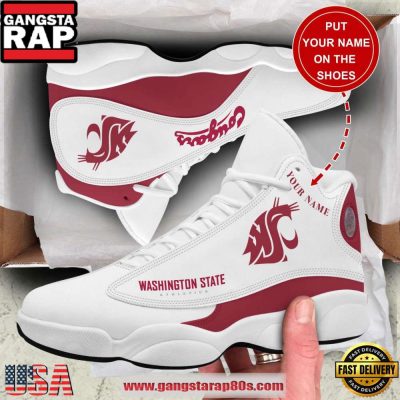 NCAA Washington State Cougars Custom Name White Red Air Jordan 13 Shoes Running Sneakers
