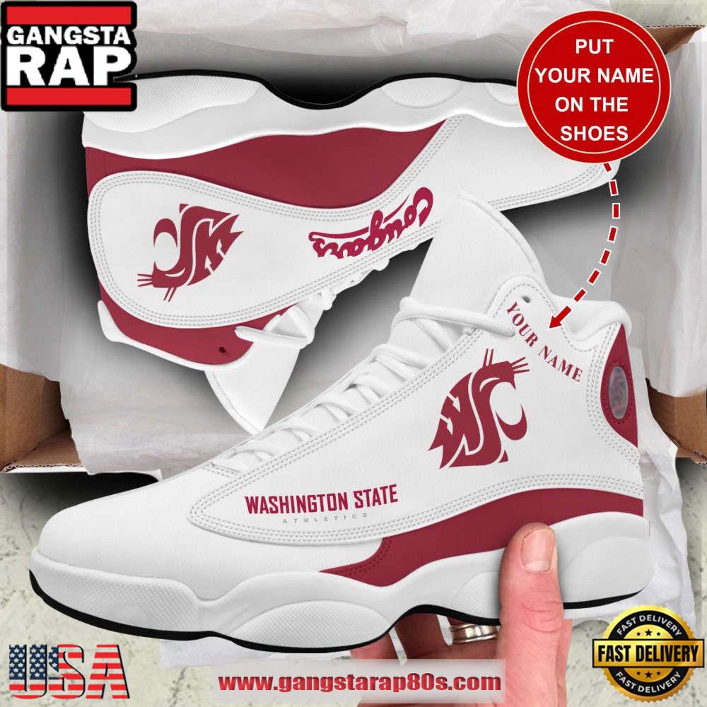 NCAA Washington State Cougars Custom Name White Red Air Jordan 13 Shoes Running Sneakers NCAA Washington State Cougars Custom Name White Red Air Jordan 13 Shoes Running Sneakers