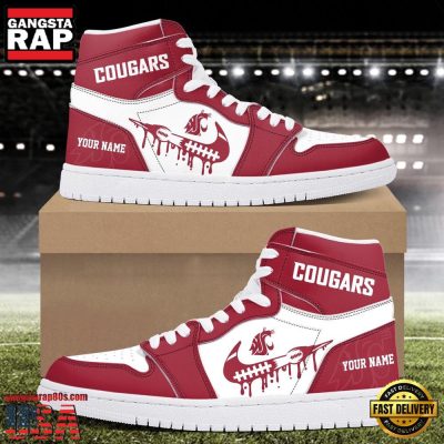 NCAA Washington State Cougars Grunge Style Custom Name Air Jordan 1 Hightop Shoes