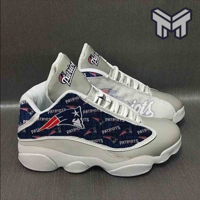 New England Patriots Air Jordan 13,Nfl Big Logo Football Team White Black J13 Shoes Type06