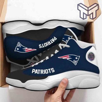 New England Patriots Air Jordan 13,Nfl Big Logo Football Team White Black J13 Shoes Type07