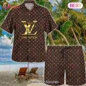 New Louis Vuitton Brown Color Hawaiian Shirt & Beach Shorts Nice Pic - demo10