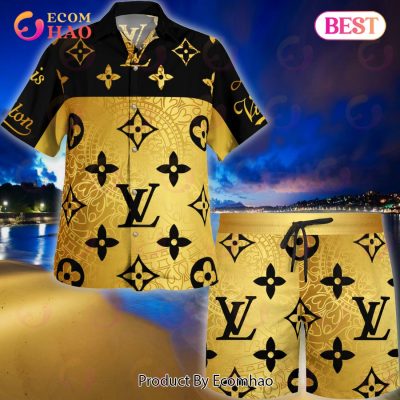 NEW Louis Vuitton Gold Black Hot Color Summer 2023 Hawaiian Shirt & Beach Shorts