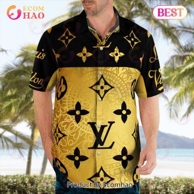 NEW Louis Vuitton Gold Black Hot Color Summer 2023 Hawaiian Shirt & Beach Shorts