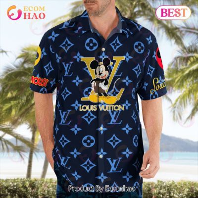 NEW Louis Vuitton Mickey Mouse Blue Color Hawaiian Shirt & Beach Shorts