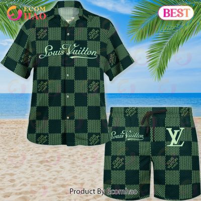 NEW Louis Vuitton Paris Green Color Hawaiian Shirt & Beach Shorts