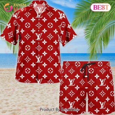 NEW Louis Vuitton Red Color Hawaiian Shirt & Beach Shorts