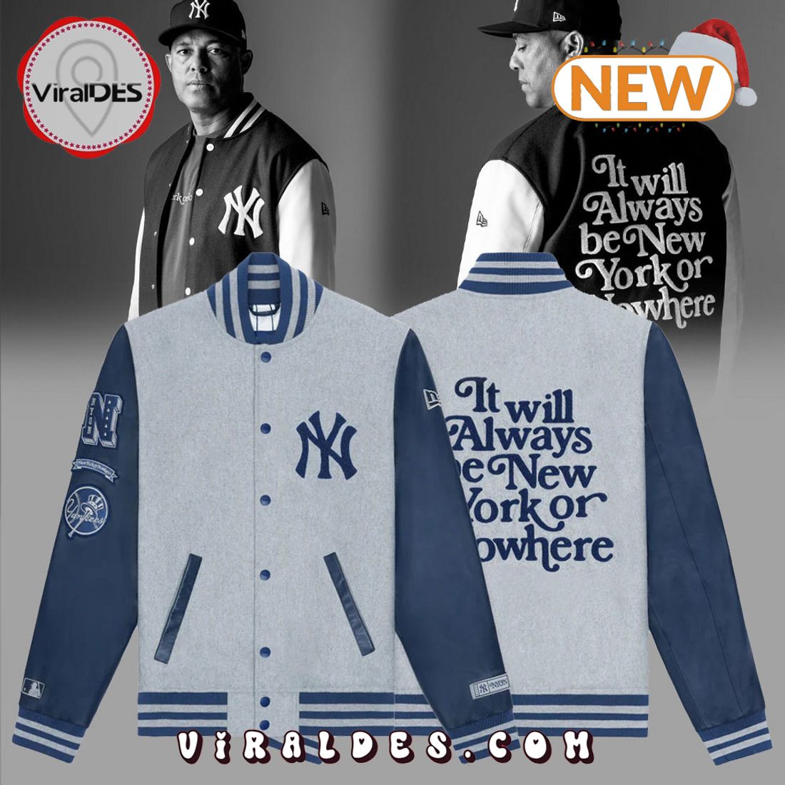 New York Yankees x New York or Now Here Grey Baseball Jacket New York Yankees x New York or Now Here Grey Baseball Jacket