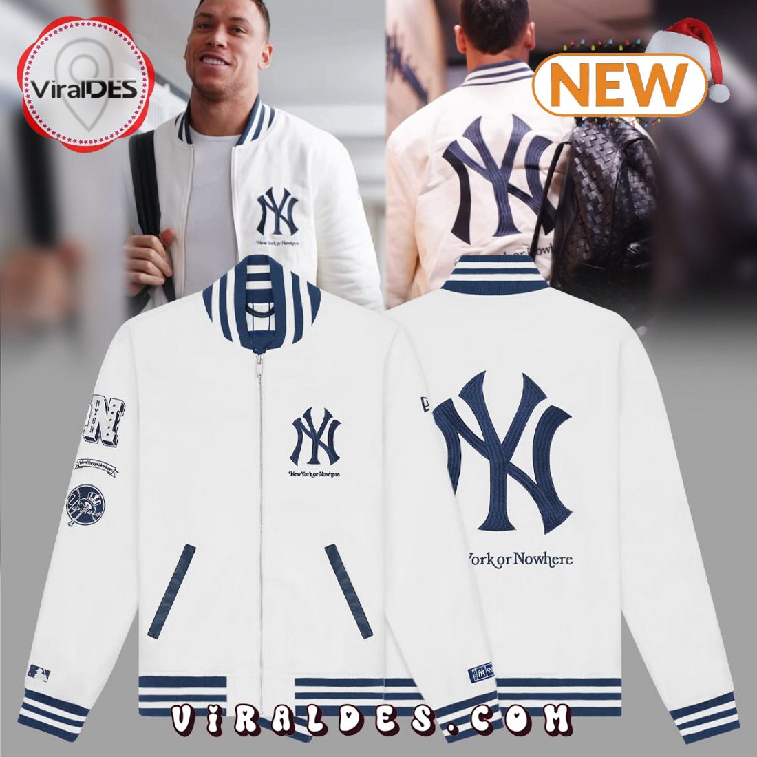 New York Yankees x New York or Now Here White Baseball Jacket New York Yankees x New York or Now Here White Baseball Jacket