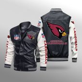 NFL Arizona Cardinals Black White Leather Bomber Jacket