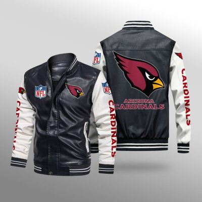 NFL Arizona Cardinals Black White Leather Bomber Jacket