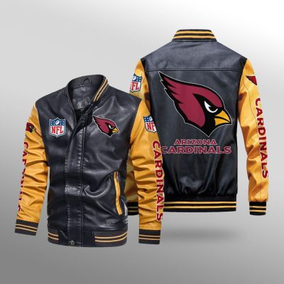 NFL Arizona Cardinals Black Yellow Leather Bomber Jacket