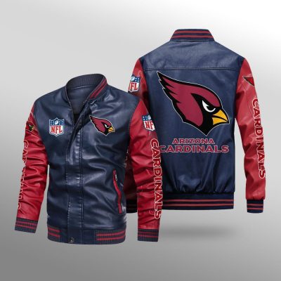 NFL Arizona Cardinals Navy Red Leather Bomber Jacket