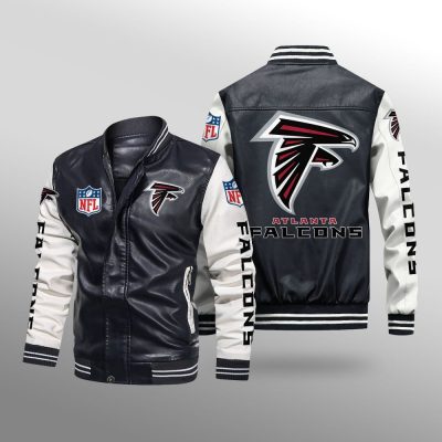 NFL Atlanta Falcons Black White Leather Bomber Jacket