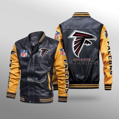 NFL Atlanta Falcons Black Yellow Leather Bomber Jacket