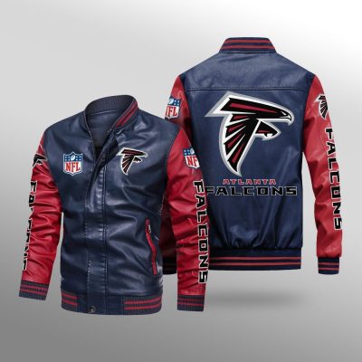 NFL Atlanta Falcons Navy Red Leather Bomber Jacket