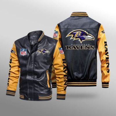 NFL Baltimore Ravens Black Yellow Leather Bomber Jacket