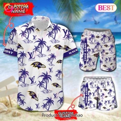 NFL Baltimore Ravens Louis Vuitton Logo Pattern Hawaiian Shirt & Shorts