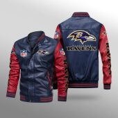 NFL Baltimore Ravens Navy Red Leather Bomber Jacket