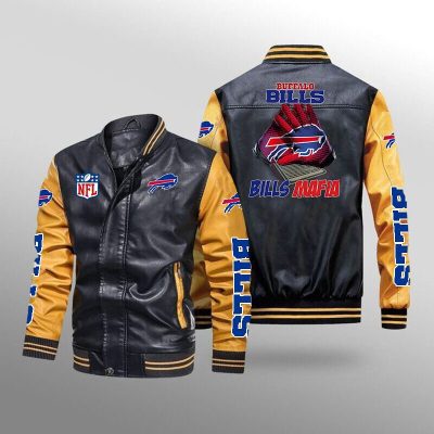 NFL Buffalo Bills Black Yellow Leather Bomber Jacket