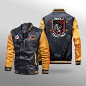 NFL Chicago Bears Black Yellow Leather Bomber Jacket