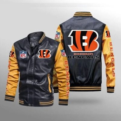 NFL Cincinnati Bengals Black Yellow Leather Bomber Jacket