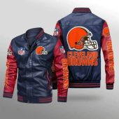 NFL Cleveland Browns Navy Red Leather Bomber Jacket