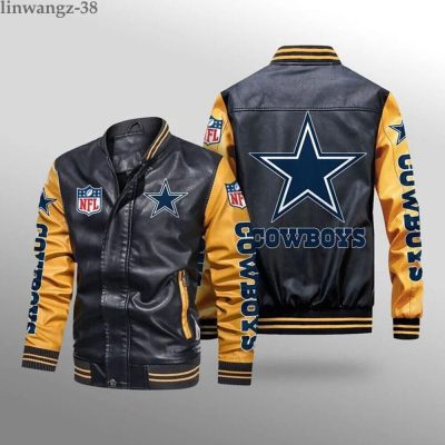 NFL Dallas Cowboys Black Yellow Leather Bomber Jacket