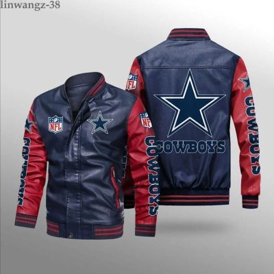 NFL Dallas Cowboys Navy Red Leather Bomber Jacket