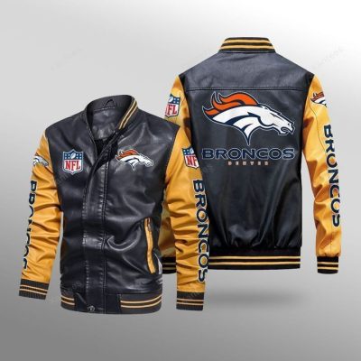 NFL Denver Broncos Black Yellow Leather Bomber Jacket