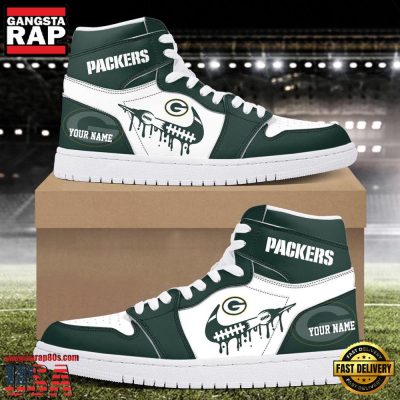 NFL Green Bay Packers Grunge Style Custom Name Air Jordan 1 Running Sneakers Shoes