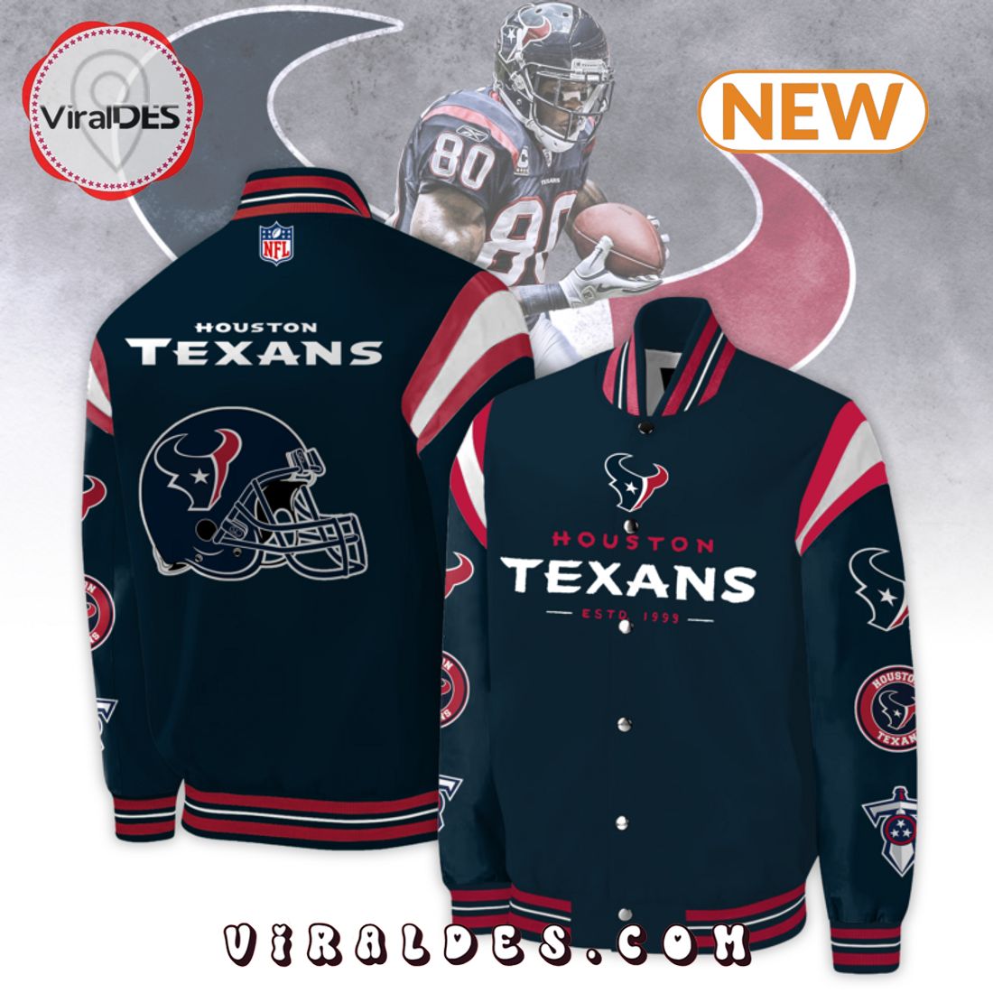 NFL Houston Texans Navy Baseball Jacket NFL Houston Texans Navy Baseball Jacket