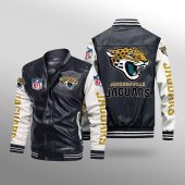 NFL Jacksonville Jaguars Black White Leather Bomber Jacket