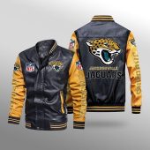 NFL Jacksonville Jaguars Black Yellow Leather Bomber Jacket