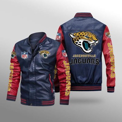 NFL Jacksonville Jaguars Navy Red Leather Bomber Jacket
