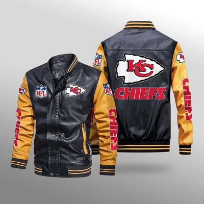 NFL Kansas City Chiefs Black Yellow Leather Bomber Jacket
