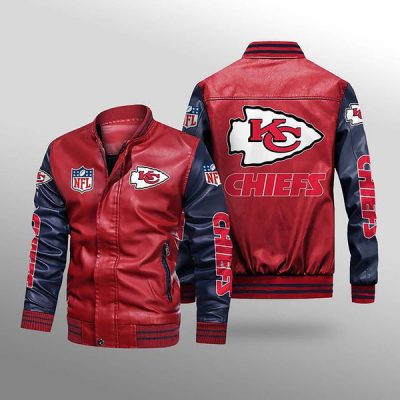 NFL Kansas City Chiefs Red Navy Leather Bomber Jacket