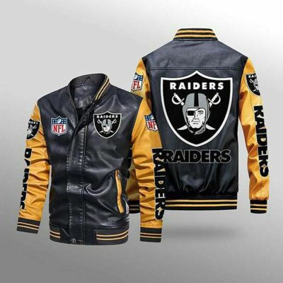 NFL Las Vegas Raiders Black Yellow Leather Bomber Jacket